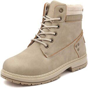Women's Work Waterproof Hiking Combat Boots Lace up Low Heel Booties